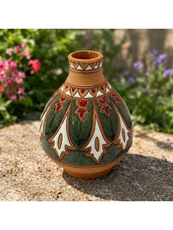 Other - Vintage Bonis Pottery Greece Handmade Enamel Terracotta Clay Flower Vase